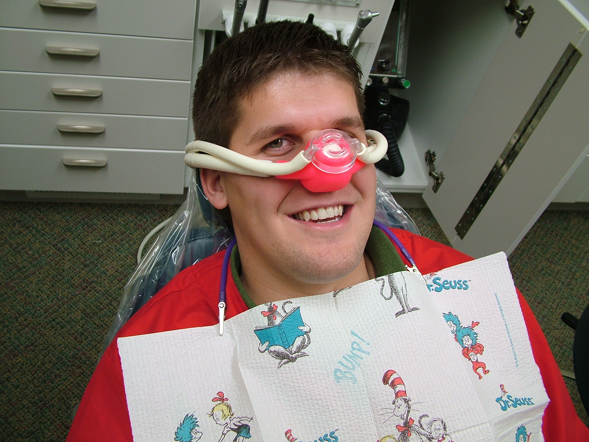 patient wearing nitrous oxide mask